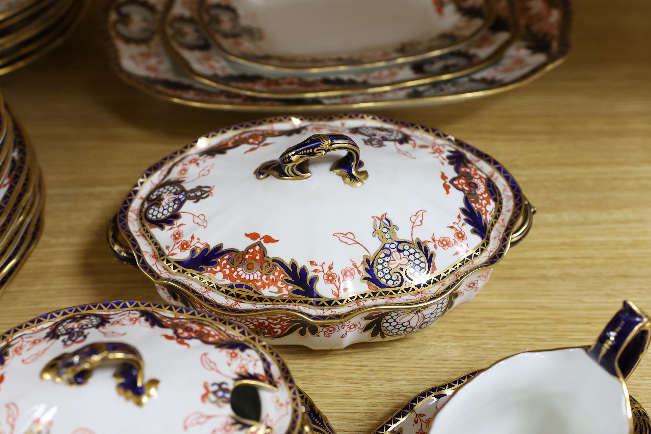 Thirty six pieces of Royal Crown Derby pottery Imari dinner wares, pattern 3615